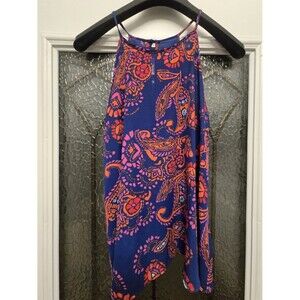 Everly Women's Paisley Halter Camisole Tank Top Blue Orange Pink Size M